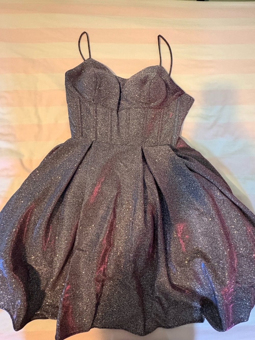 Glitter A-Line Prom Dress with Spaghetti Straps - Purple